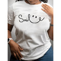 Womens Plus Size Casual Sporty T Shirt With Smile Face Print Breathable Fashion Fit Short Sleeve Tee