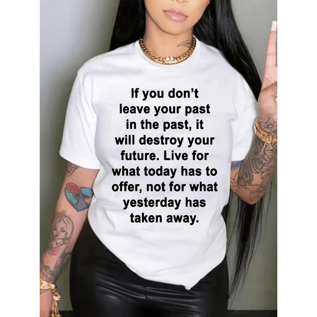 Plus Size Letter Print Casual Short Sleeve Crew Neck T Shirt for Spring and Summer Womens Plus Size White