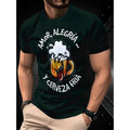 Mens Casual Short Sleeve TShirt with Beer Mug Graphic and Spanish Text Print Black Round Neck Summer Tee Machine Washable Regular Fit Humorous Playful Digital Print Shirt for Casual Wear