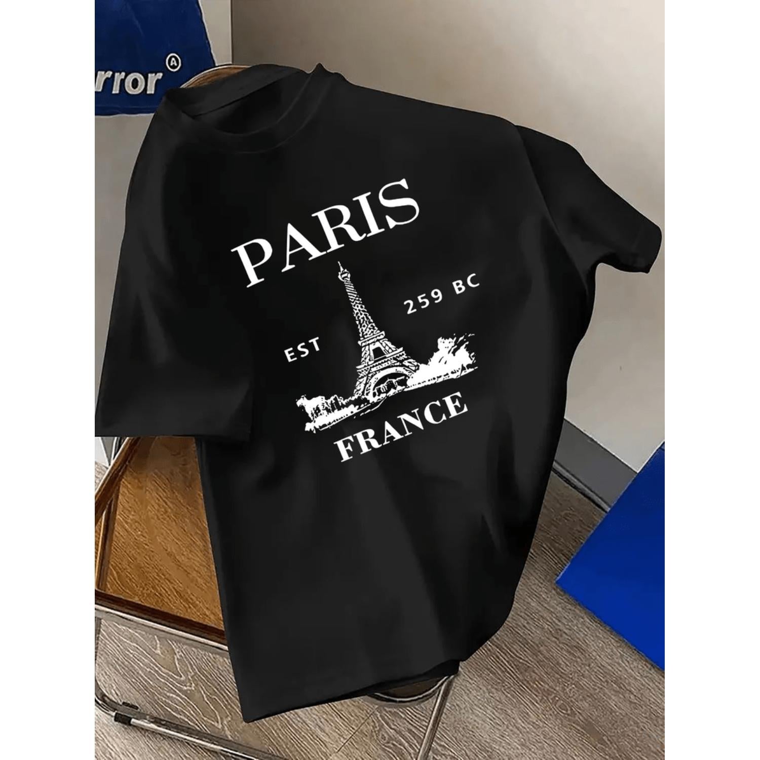 Mens Vintage Inspired Tower Graphic T Shirt Navy Neck Short Sleeve Stretch Polyester Blend Machine Washable Ideal For Casual Sports Black