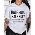Plus Size Casual T Shirt For Women Featuring Slogan Print Short Sleeve Round Neck Medium Stretch In White
