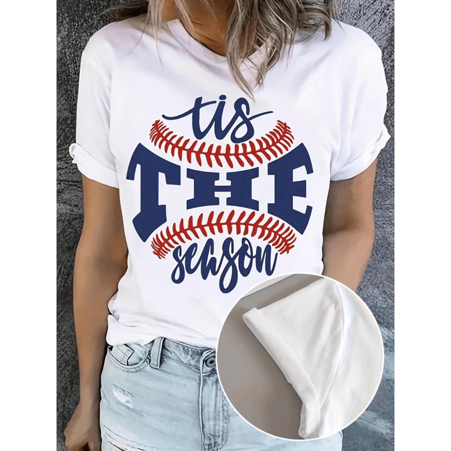 Plus Size Womens Casual Baseball Graphic T Shirt Black Short Sleeve Round Neck Tee Machine Washable Fit Baseball Mom Shirt Sports Sporty Style Fabric White