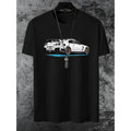 Mens High End Casual Fashion Printed Short Sleeve T Shirt Featuring Car Graphic Made From Polyester Elastane Knit Fabric Crew Neck Summer Regular Fit Tee With Stretch White