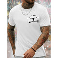 Mens Crew Neck Short Sleeve T Shirt With Bull Skull Print Comfortable Breathable And Trendy For Summer White