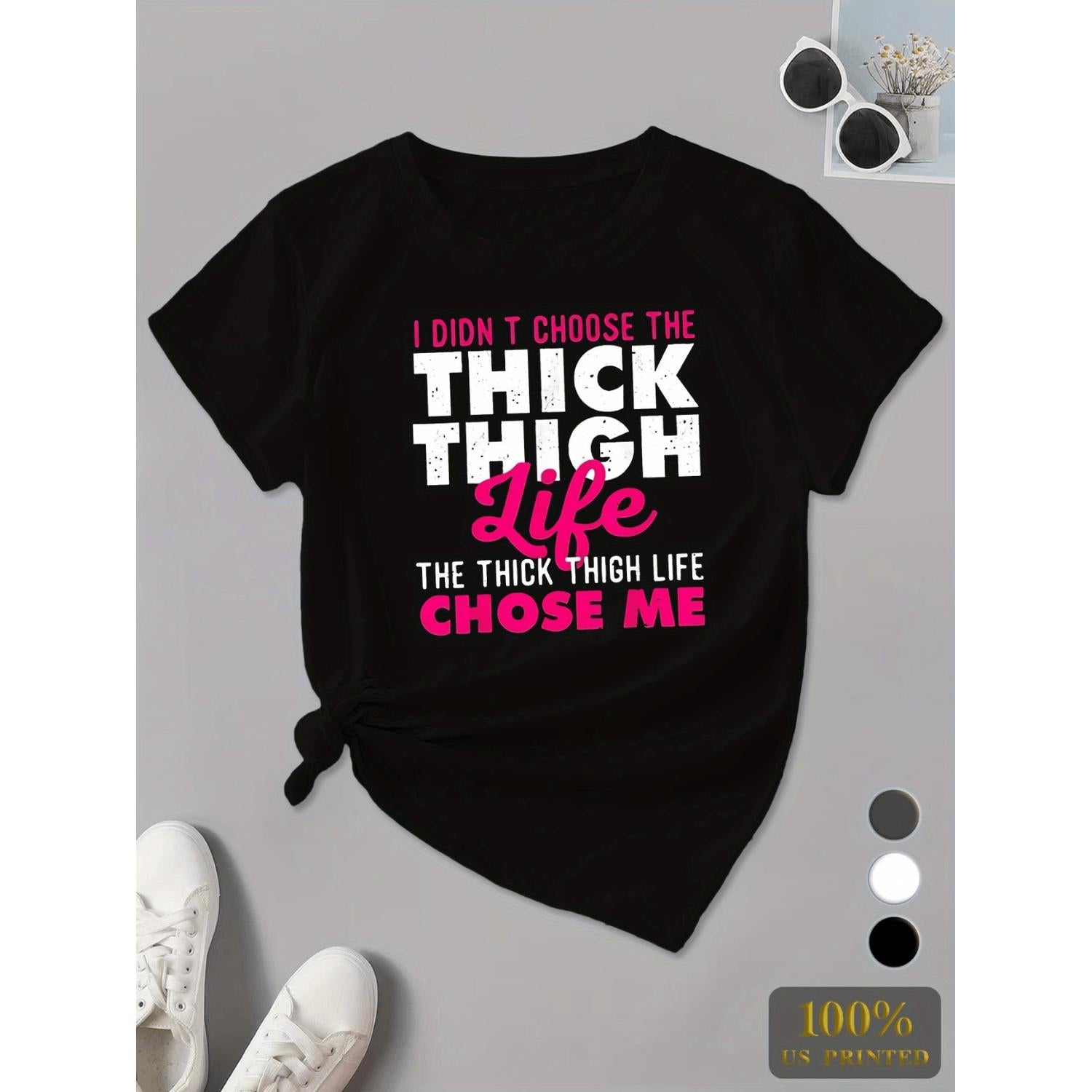 Large Size Thick Thigh Life Womens Casual Sports T Shirt Short Sleeve Round Neck Multiple Colors White