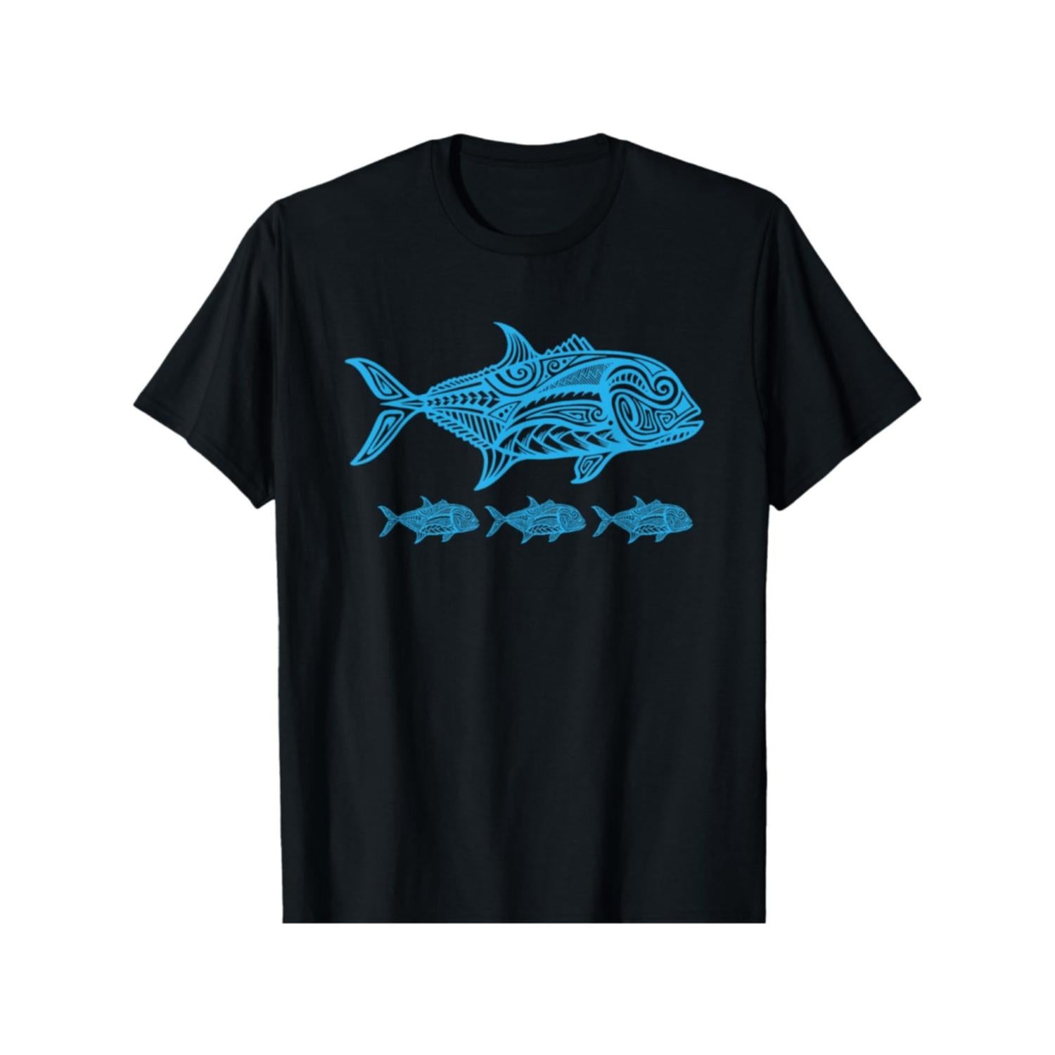 Mens Vintage Hip Hop Graphic T Shirt 100 Percent Cotton Relaxed Fit Crewneck Featuring Blue Fish Print Plus Size Casual Streetwear Suitable For Valentines Day Easter St Patricks Day Ramadan Everyday Tee Street Style Clothing With Durable Retro Print