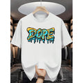 Mens Summer Casual Short Sleeve TShirt Featuring Bold Drip Letter Graphic Print Vibrant Turquoise Regular Comfortable Machine Washable Fit