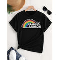 Trendy Womens Rainbow And Letter Print Round Neck Short Sleeve Tee For Casual Daily Wear All Season Tops