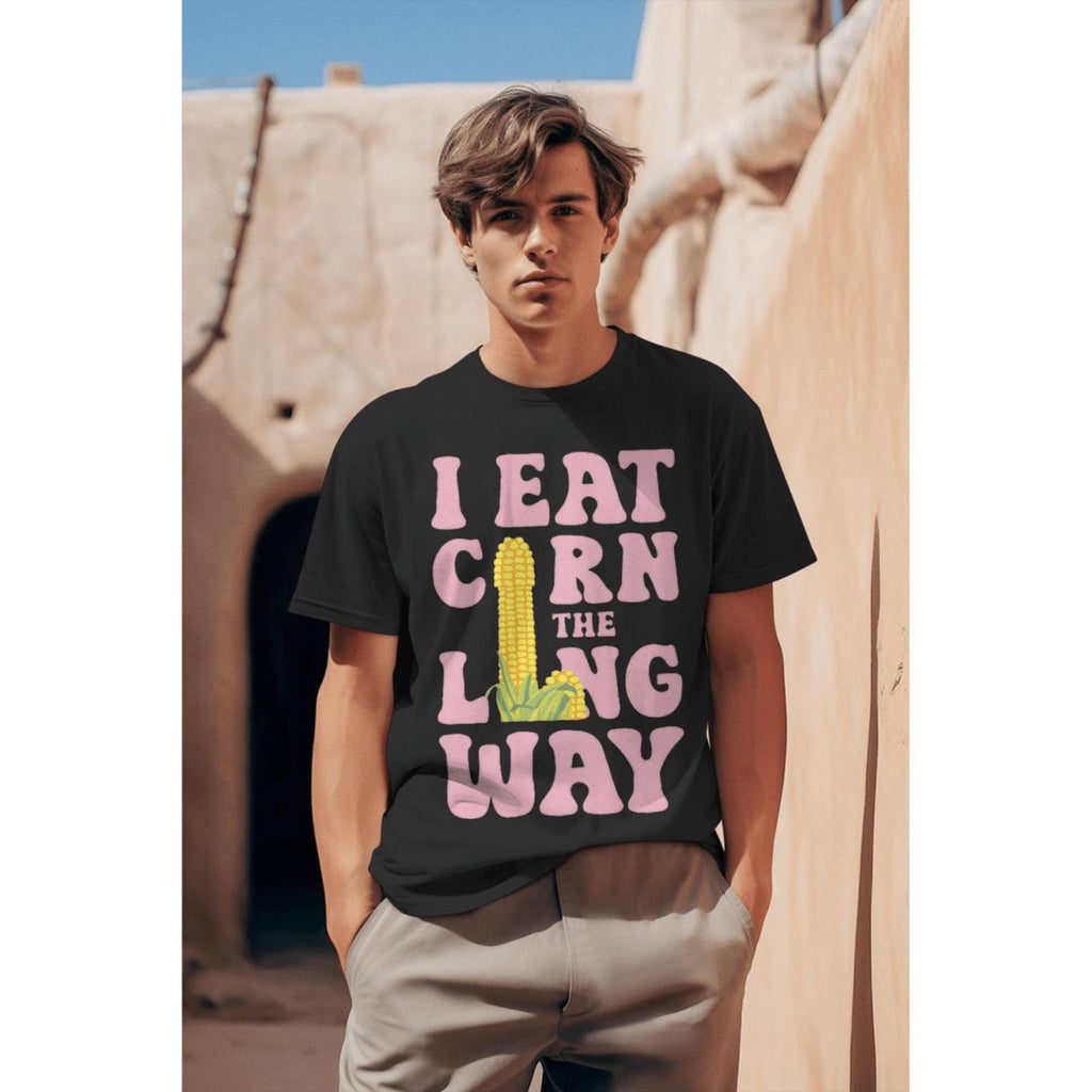 Corn The Long Way Humorous T Shirt Design With 180 Print