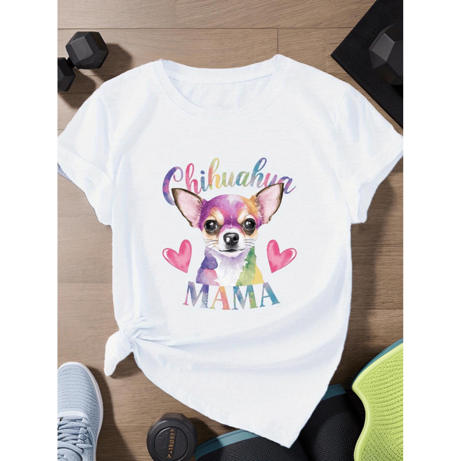 Womens Soft TShirt Featuring Chihuahua Mama Design Casual Breathable Short Sleeve Round Neck Ideal for Everyday Wear and Festival Outfits