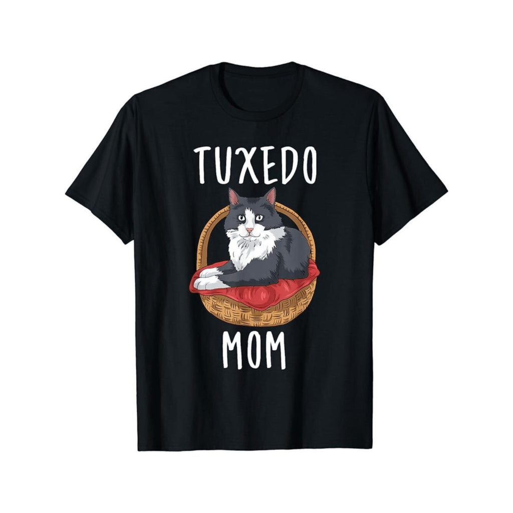 Mens Tuxedo Cat Mom Graphic Tee 100 Percent Cotton Breathable Comfortable Casual Black Crew Neck Short Sleeve Shirt Suitable for Everyday Wear and Outdoor Events Cat Design