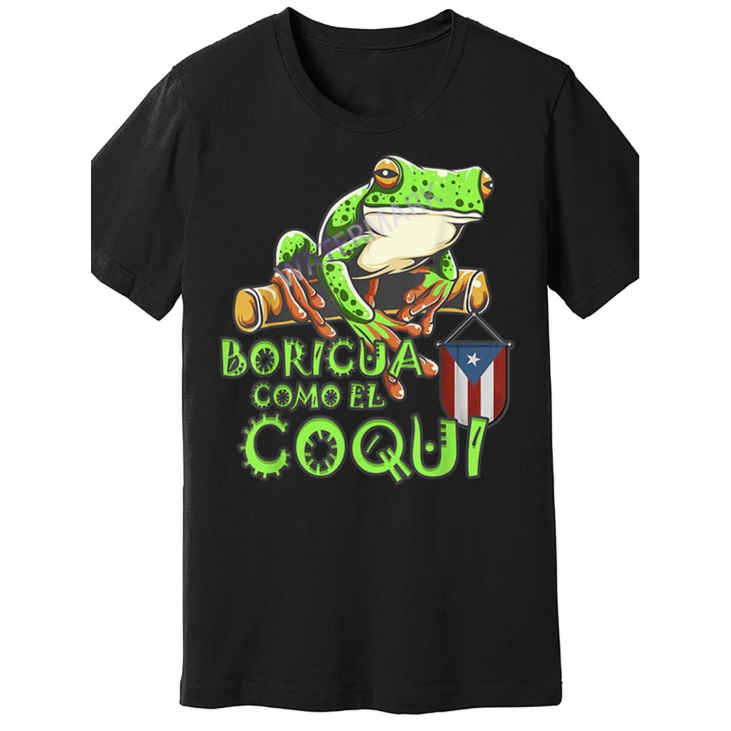 Mens Puerto Rico Frog Graphic T Shirt Featuring Funny Coqui Design with Borikua Flag Black Cotton Short Sleeve Comfortable Casual All Season Cultural Pride Vibrant Print