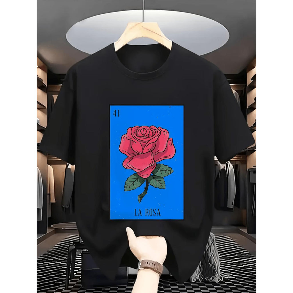 Vintage Mexican Lottery Inspired Men's Graphic T-Shirt Black Pink Rose Blue Design Casual Round Neck Durable Print