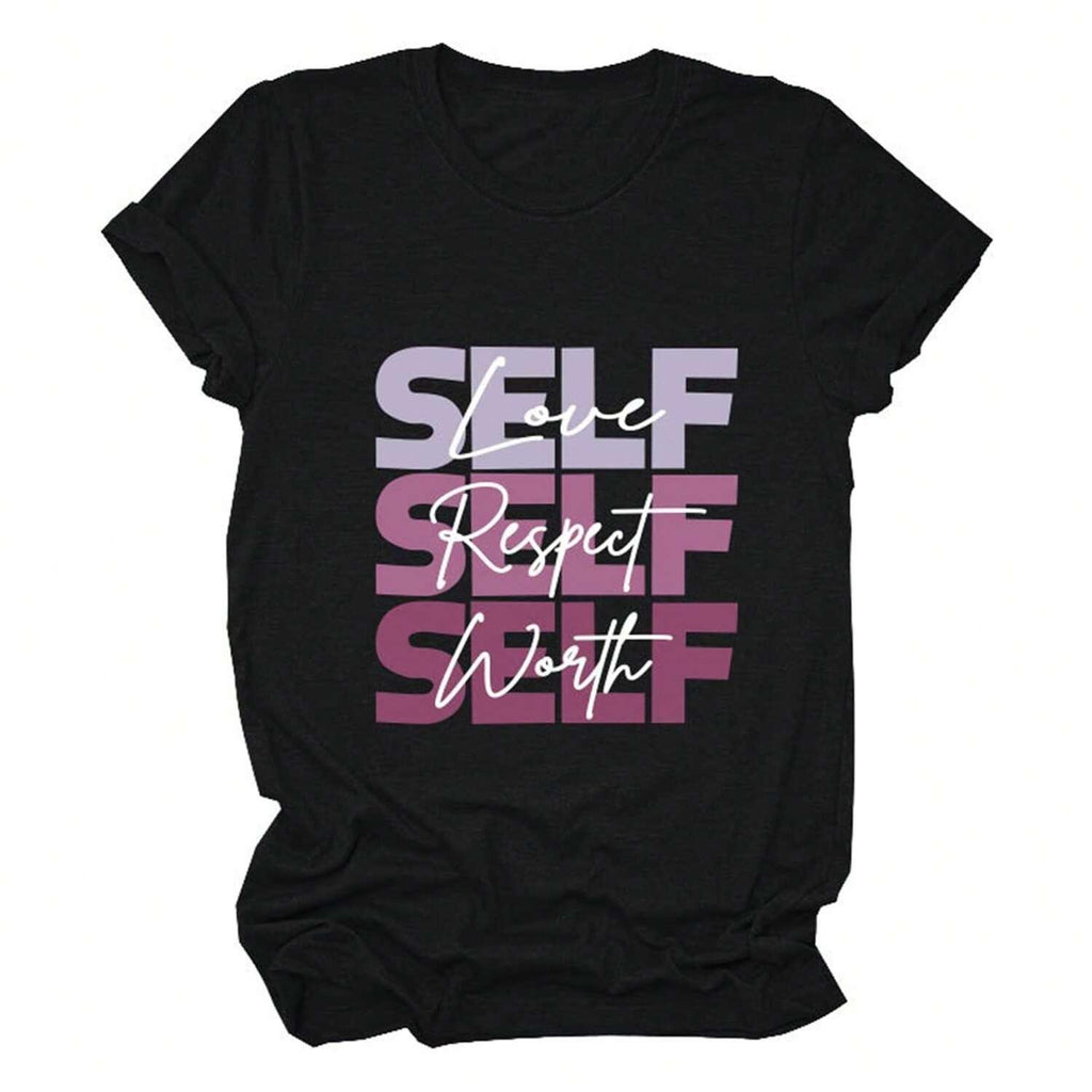 Inspirational Positive Shirt For Women With Self Love Self Respect Self Worth Letter Print Short Sleeve Tee Tops Birthday Outfits For Women