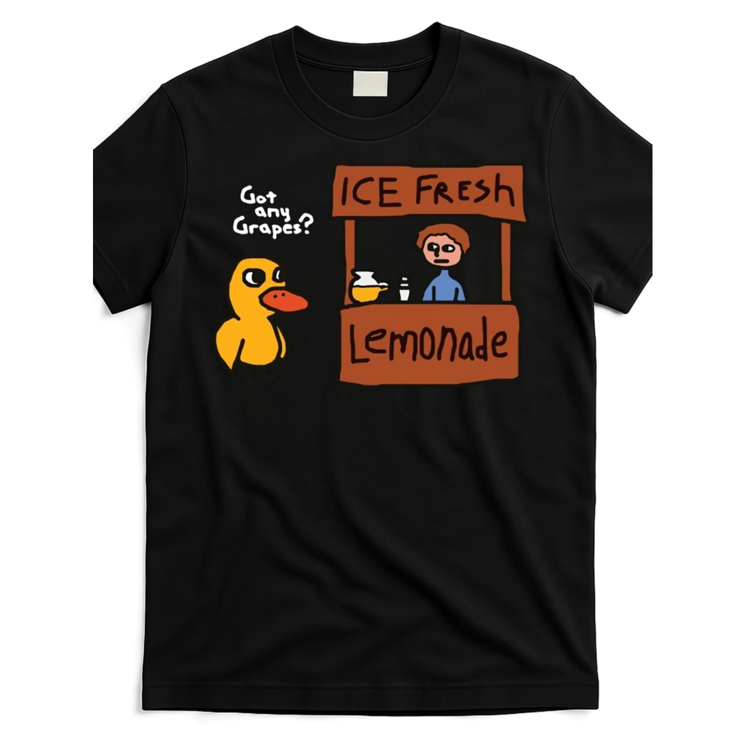 Cotton Funny Got Any Grapes Duck And Lemonade Stand Graphic TShirt Casual Humorous Design All Season Comfort Machine Washable Comfortable Clothing Cartoon Illustration Shirt Durable Print Shirt