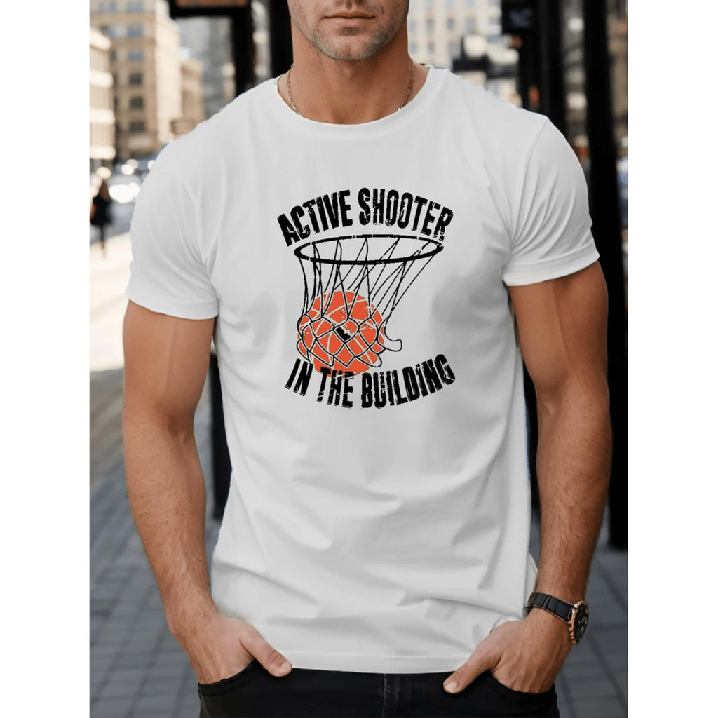 Summer Casual Short Sleeve T Shirt For Men With Active Shooter In The Building Print