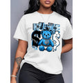Womens Light Blue Bear Graphic Print T Shirt Short Sleeve Crew Neck Casual Top Featuring Hustle Slogan and Dollar Sign Design Machine Washable Regular Fit Suitable for All Season Wear Playful and Comfortable Style