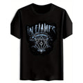 Mens Vintage Rock Graphic T Shirt Featuring IN FLAMES Band Logo And Flame Design 100 Percent Polyester Lightweight 180gsm Regular Fit Casual Summer Tee For Metal Music Enthusiasts Black
