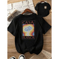 Relaxed Fit Women's Casual Short Sleeve T Shirt Featuring Light Yellow Mushroom and Casa Blanca Graphics for All Season Comfort and Artistic Soft Fabric Style