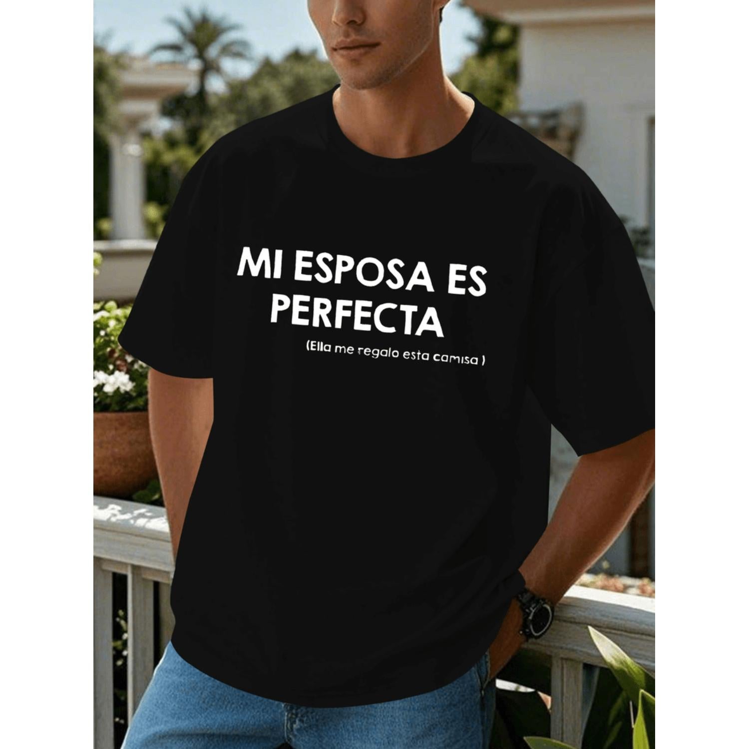 Mens Summer Wardrobe Casual Black T Shirt Featuring Im Perfect Spanish Quote Short Sleeve Crewneck Polyester Relaxed Fit Easy Care Summer Top