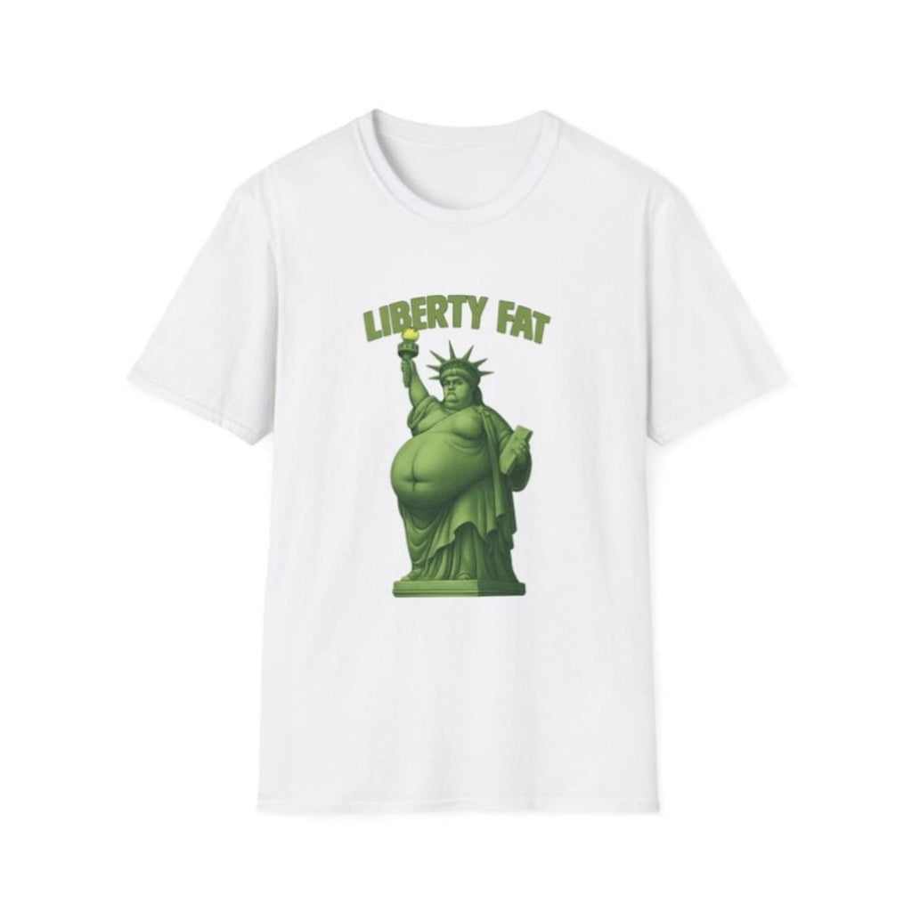 Humorous Fat Statue of Liberty T Shirt Satirical American Freedom Design Unique Gift