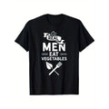 Real for Men Eats Vegetables Cartoon Print T-Shirt with Short Sleeves and Regular Fit Made from 100 Cotton Suitable for Casual Wear and Daily PlantBased Style