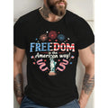 Plus Size Patriotic Men'S T Shirt Featuring Statue of Liberty Freedom Is the American Way Big and Tall USA Independence Day Cotton Round Neck Casual Short Sleeve Summer Spring Tee