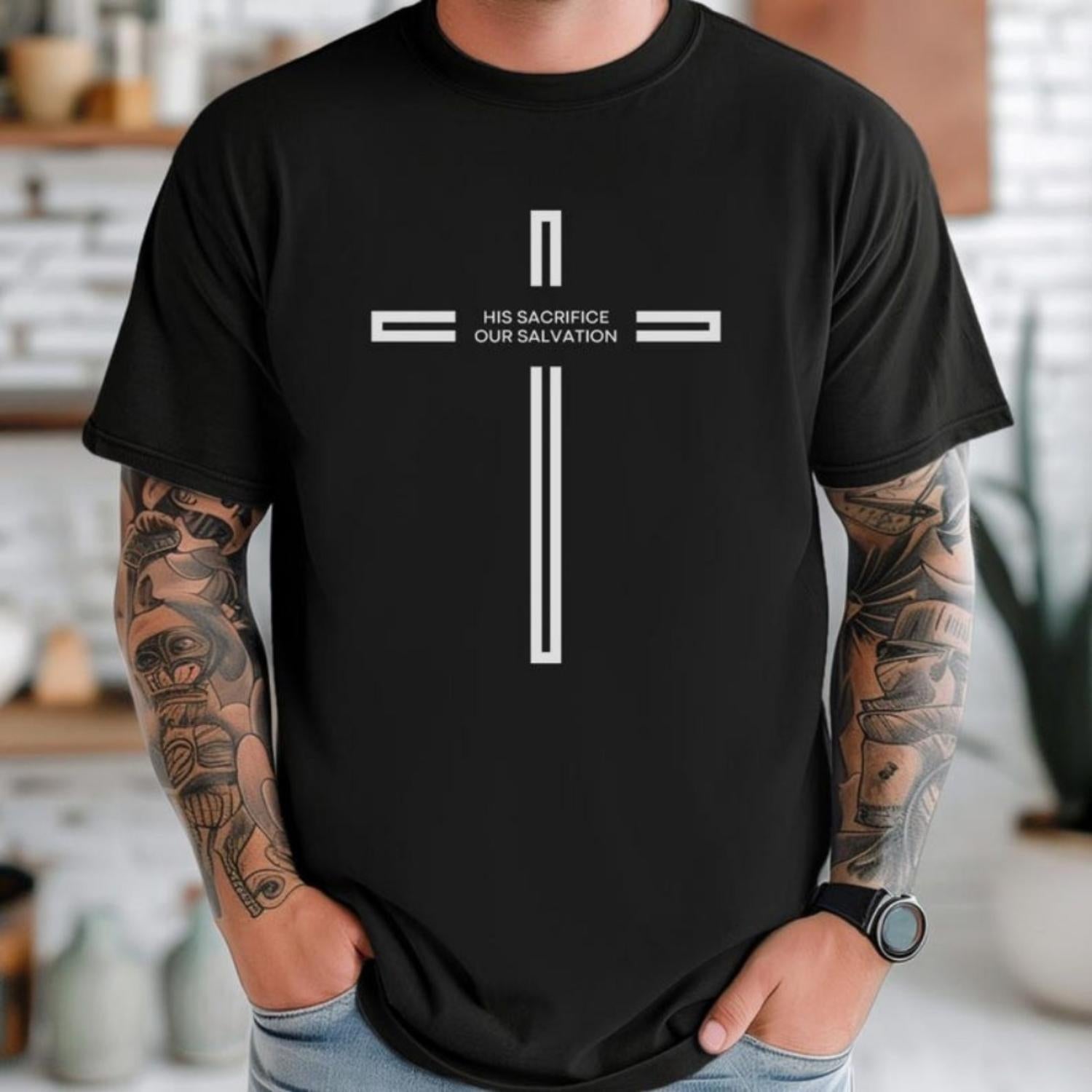 Mens Christian TShirt Cross Design Jesus Tee Religious Apparel And Gift Ideas For Men