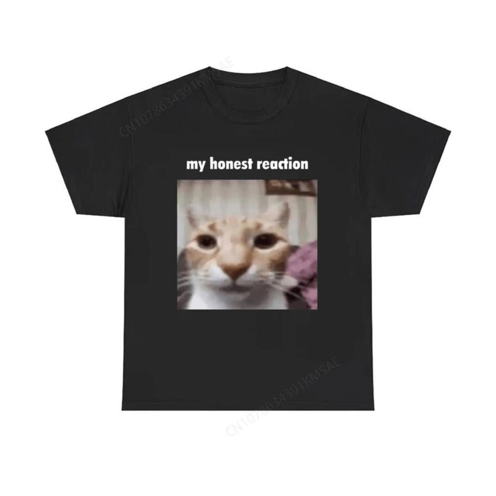 Honest Reaction T Shirts Featuring Funny Cat Meme Casual Oversized Cotton Short Sleeve Tees for Men and Women with Humorous Joke Design