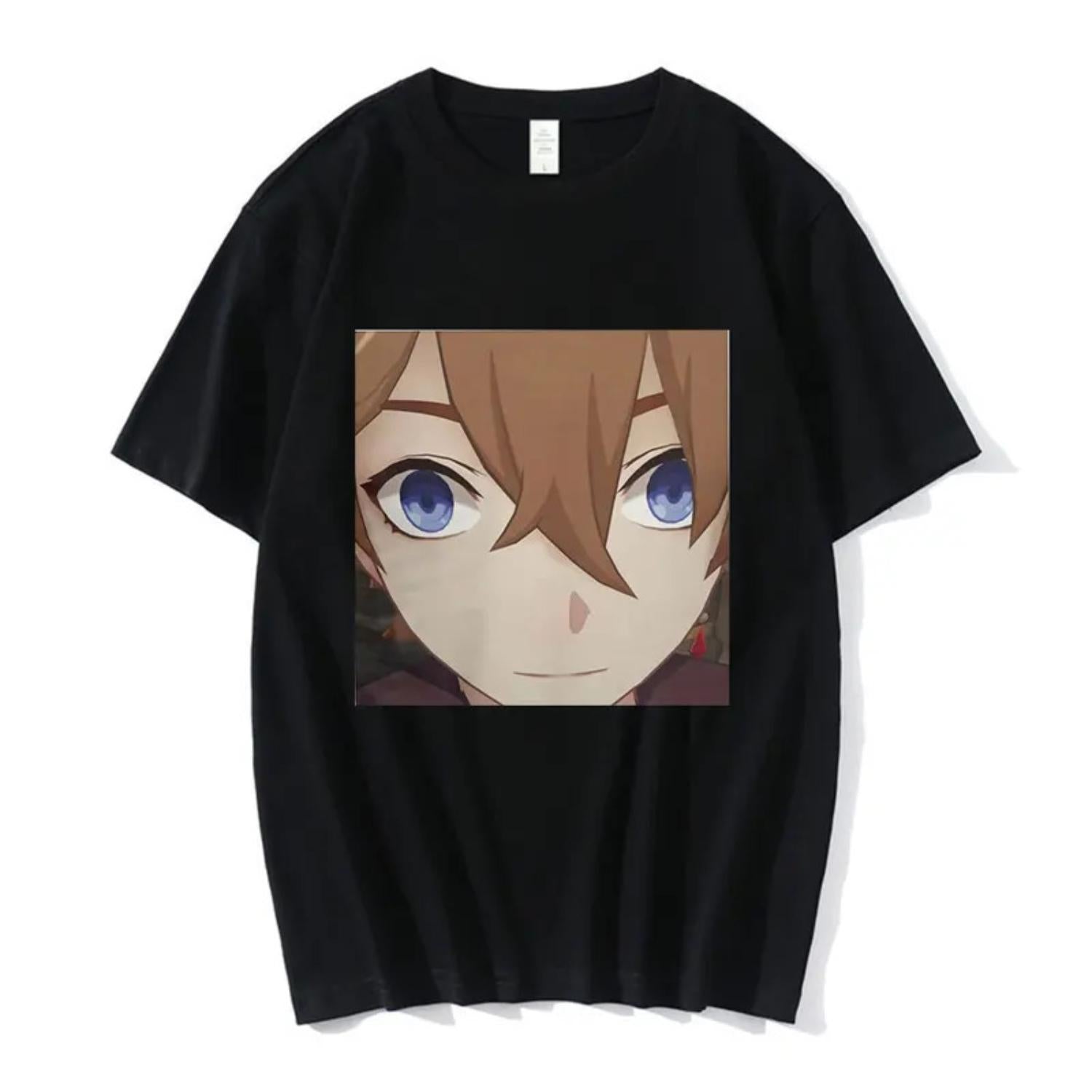 Anime Tartaglia Face Meme T Shirt for Men and Women Fashion Short Sleeve Genshin Impact Game Tee with O Neck Top