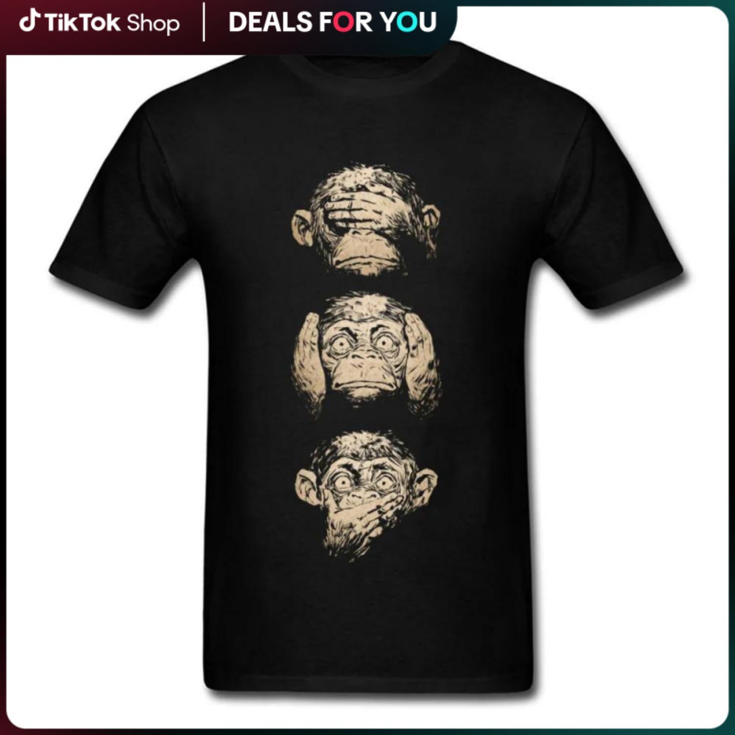 Wise Monkeys Funky Shirt For Men Retro Style Painting Tees Cotton Fabric Short Sleeve Customized For Teens