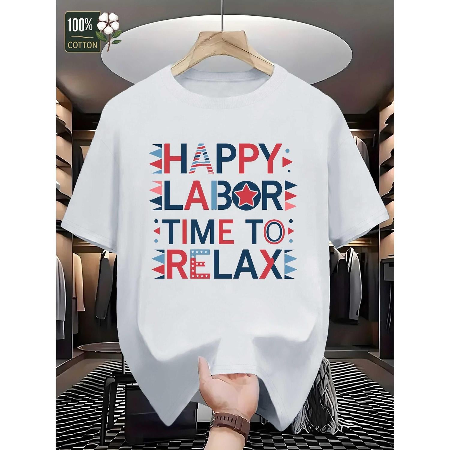 Labor Day Patriotic Graphic Tee for Adults Featuring Red White and Blue Stars Made from 100 Percent Cotton Casual Short Sleeve Summer Top with Relaxed Fit and Machine Washable Design