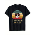 Mens Humorous Math Teacher And Cat Enthusiast Graphic Tee Black Shirt Featuring Retro Cat Wearing Red Fashion Glasses Soft Breathable Cotton Ideal Gift For Mathematicians And Pet Lovers Suitable For Birthdays Fathers Day And All Season Wear