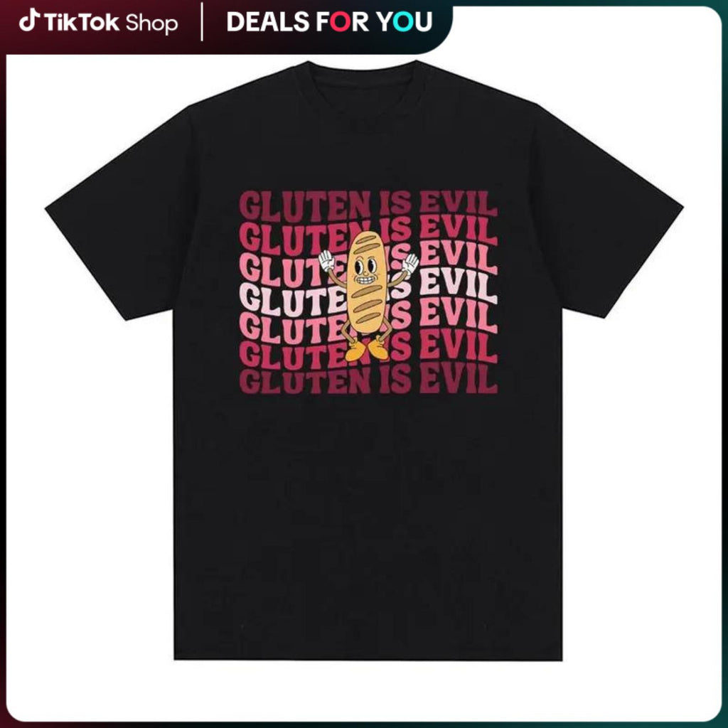 Humorous Gluten Is Evil Meme T Shirt Retro Style Gluten Intolerance Women and Men Gothic Oversized Cotton Tops