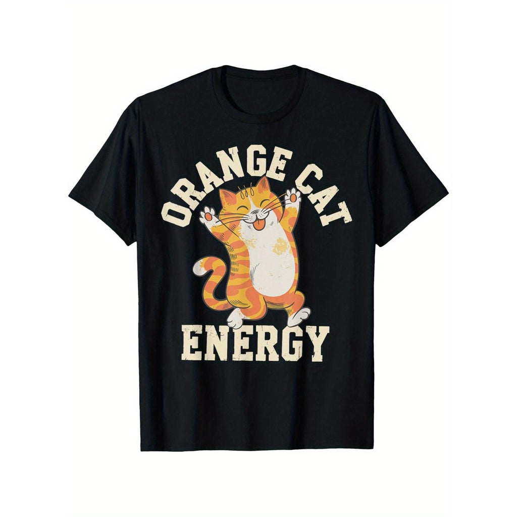 Mens Black Orange Tabby Cat Orange Cat Energy Graphic TShirt 100 Percent Cotton Relaxed Fit Casual Wear Machine Washable Crew Neck