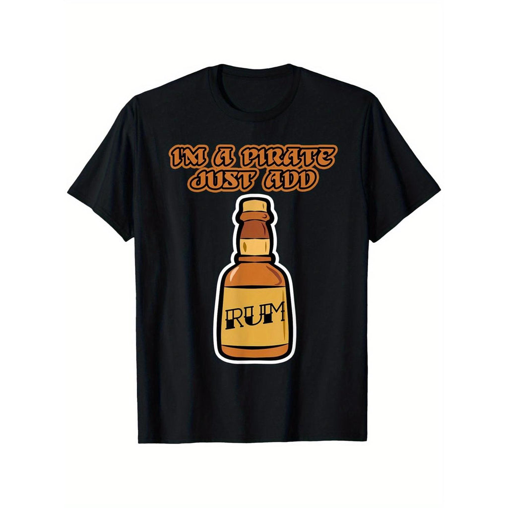 Im A Pirate Just Add Rum Mens Graphic TShirt 100 Percent Cotton 180gsm Casual Short Sleeve Tee Featuring Bold Orange Print And Bottle Design Perfect For Commuting Leisure Pirate Costume Weekend Attire Statement Shirt Soft Fabric Humor Enthusiasts