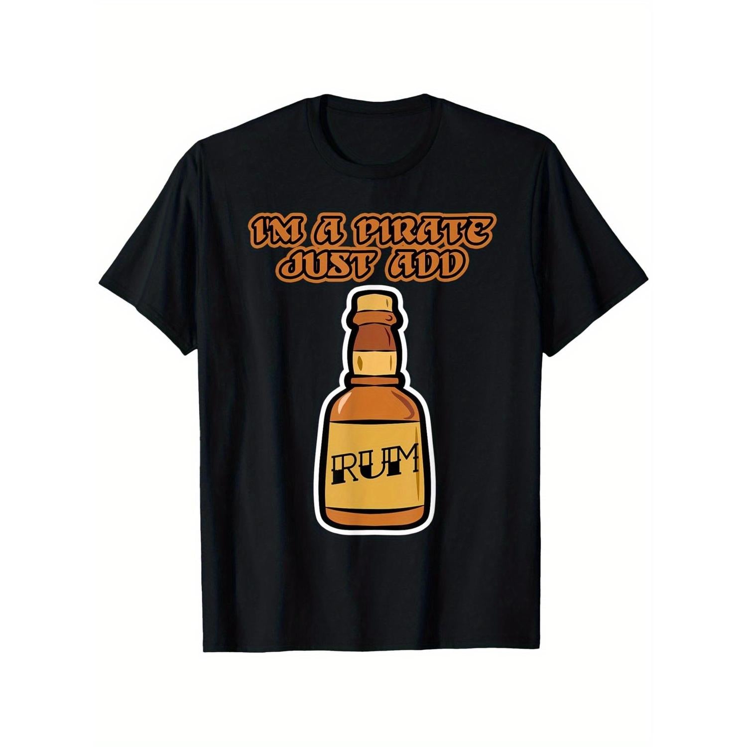 Im A Pirate Just Add Rum Mens Graphic TShirt 100 Percent Cotton 180gsm Casual Short Sleeve Tee Featuring Bold Orange Print And Bottle Design Perfect For Commuting Leisure Pirate Costume Weekend Attire Statement Shirt Soft Fabric Humor Enthusiasts