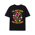 Mens Retro Candy Carnival Graphic TShirt Featuring Im Just Here For The Candy Print 100Cotton Crew Neck Short Sleeve Casual AllSeason Outdoor Party Playful Design Comfortable Fit