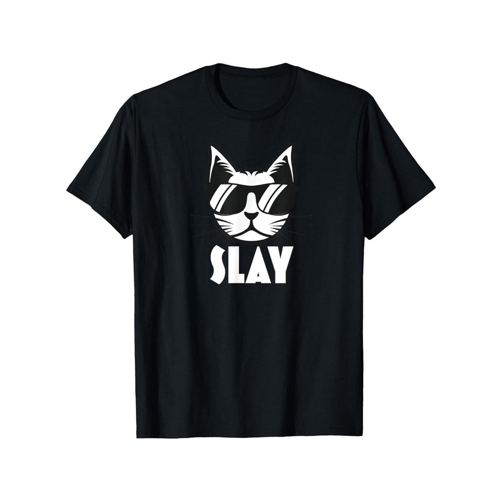 Humorous Cat Graphic Tee Cotton T Shirt for Men Casual Round Neck Short Sleeve All Season Comfort Knit Fabric Shirt