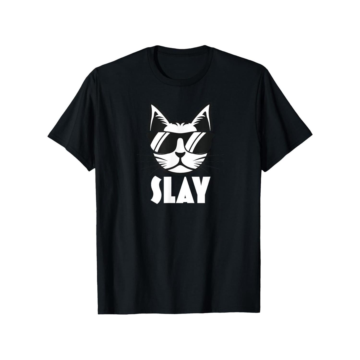 Humorous Cat Graphic Tee Cotton T Shirt for Men Casual Round Neck Short Sleeve All Season Comfort Knit Fabric Shirt