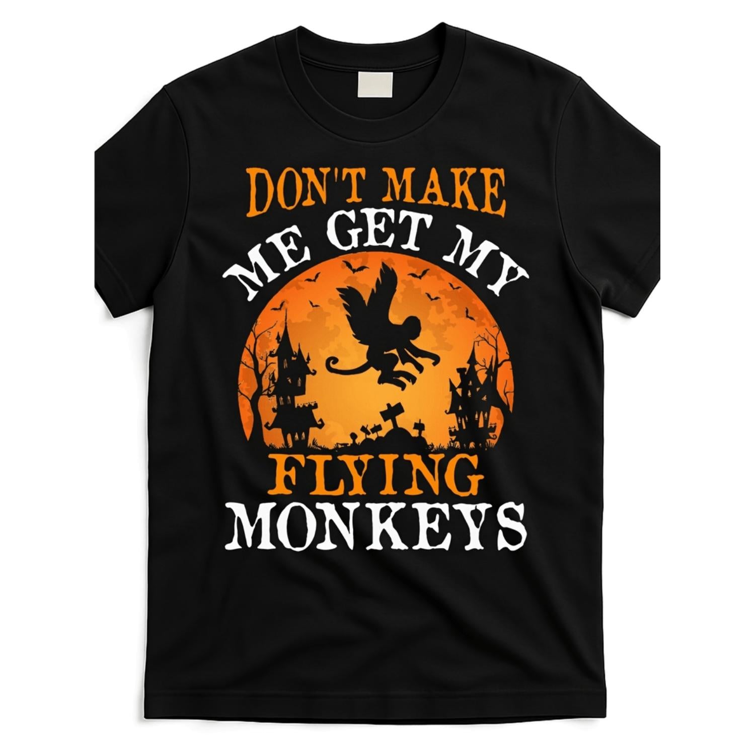 Unisex Funny Flying Monkeys Graphic T-Shirt Soft Breathable Cotton Crew Neck Shirt with Witch and Bats Design Lightweight Comfortable Fit Suitable for Casual and Halloween Events