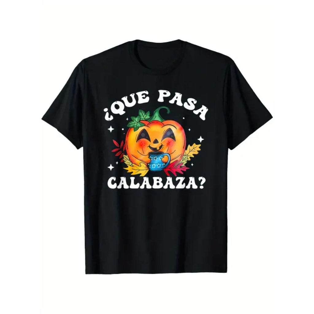 Mens Cotton Relaxed Fit Graphic TShirt Featuring Halloween Pumpkin And Spanish Text Print Black Casual Tee For Everyday Wear And Themed Parties Machine Washable