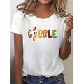 Plus Size Casual Short Sleeve T Shirt with Thanksgiving Turkey and Gobble Graphic Print Soft Stretch Round Neck Top for Holiday Celebrations Comfortable Fit