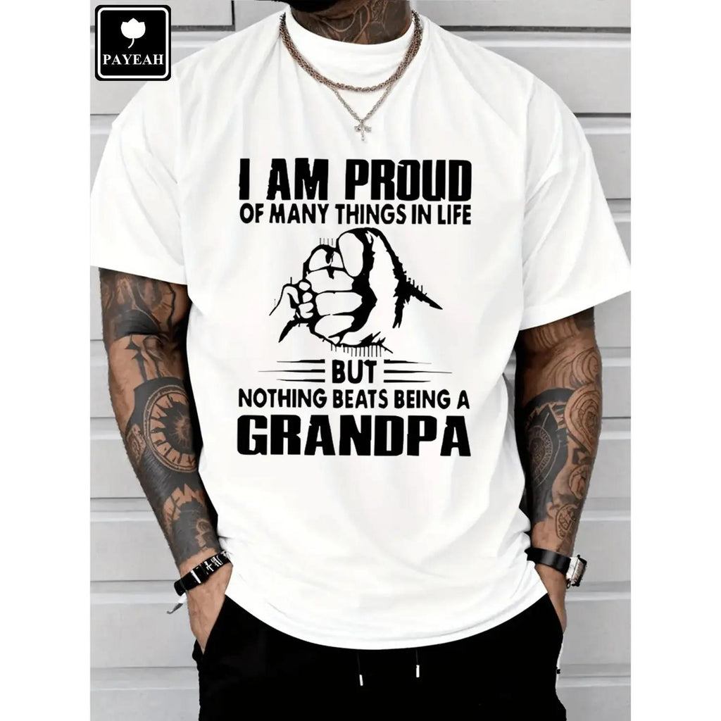 Proud Grandpa Monogrammed Heavy Cotton T Shirt Celebrating Family Achievements