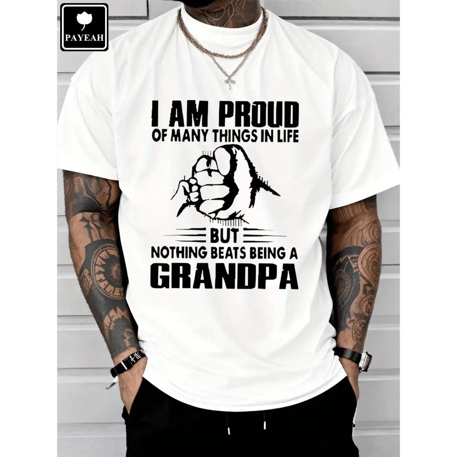 Proud Grandpa Monogrammed Heavy Cotton T Shirt Celebrating Family Achievements