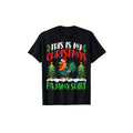 Humorous Christmas Chicken and Rooster Print Short Sleeve Shirt Featuring Santa Hat and Holiday Tree Designed for All Season Comfort