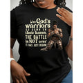 Womens Inspirational Warrior Graphic Short Sleeve Crew Neck Casual Spring Summer Top with Motivational Print in Black