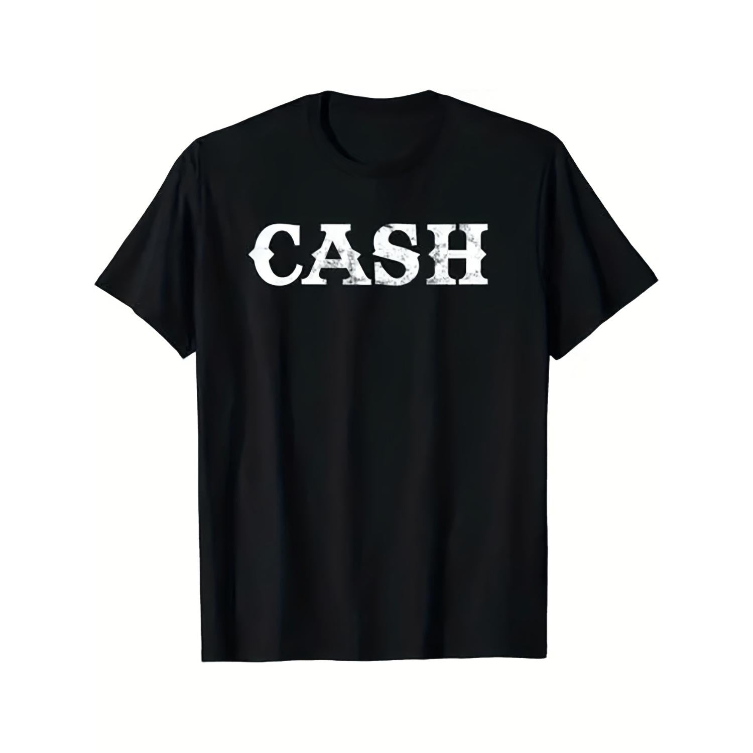 Vintage Distressed Cash Graphic TShirt for Men Black Country Music Lovers Casual Short Sleeve AllSeason Cotton Plus Size