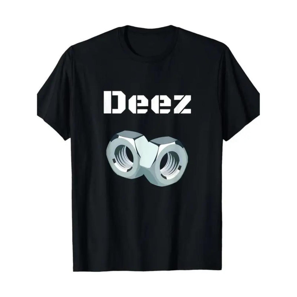 Cotton T Shirt 100 Percent Funny Deez Nuts Graphic Tee Mens Casual Crew Neck Short Sleeve With Geometric Design Black Streetwear