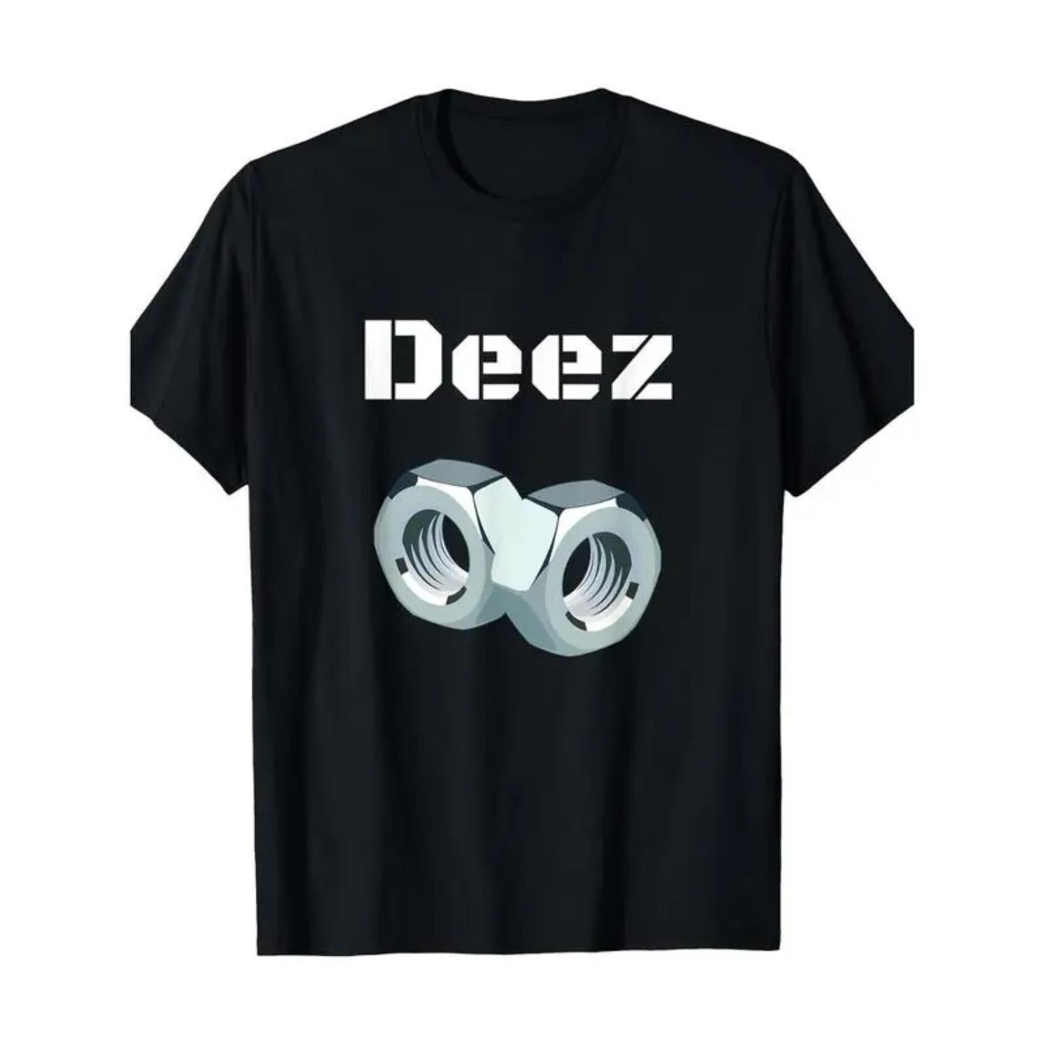 Cotton T Shirt 100 Percent Funny Deez Nuts Graphic Tee Mens Casual Crew Neck Short Sleeve With Geometric Design Black Streetwear